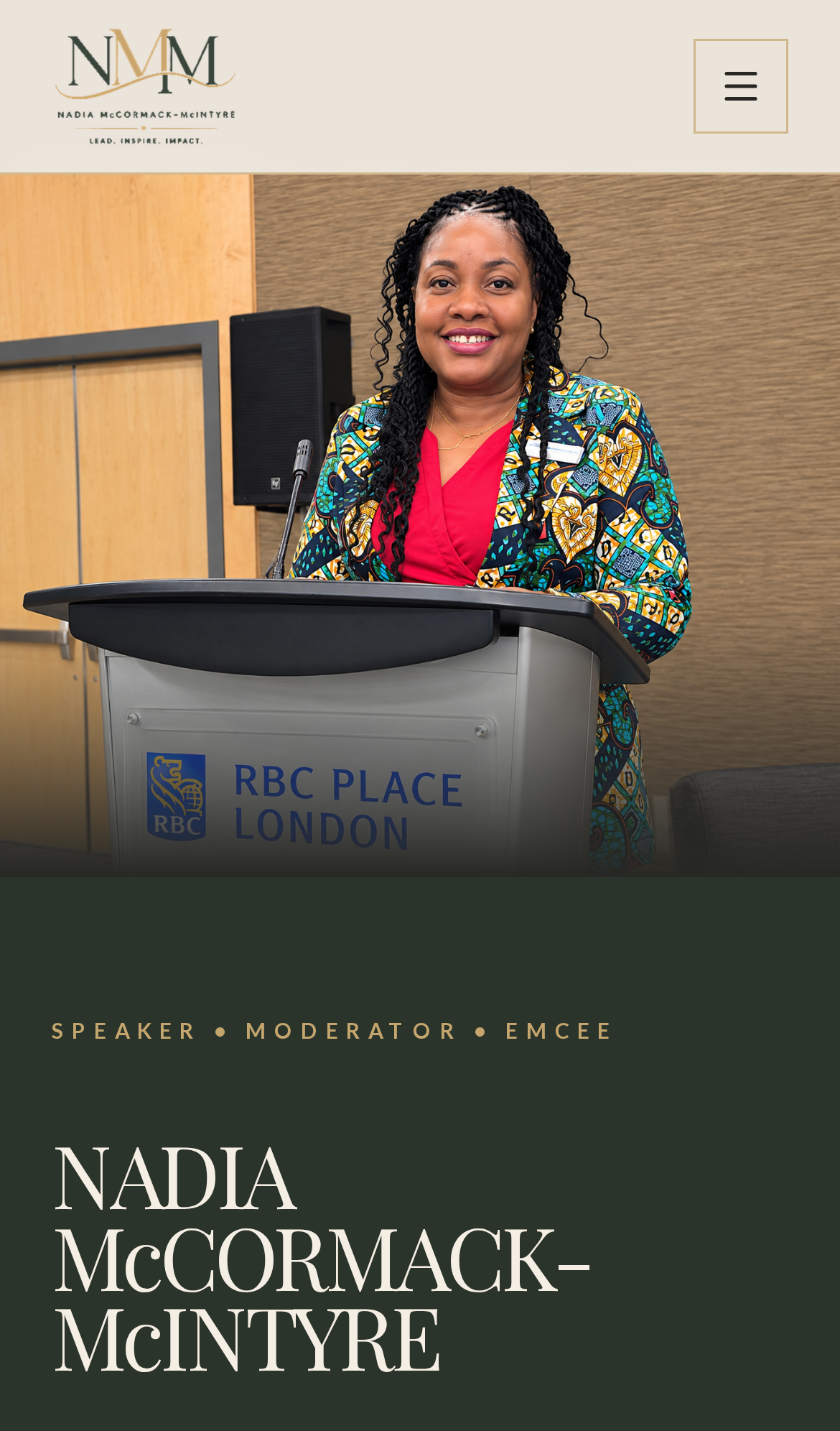 Nadia McCormack-McIntyre website shown in a mobile layout