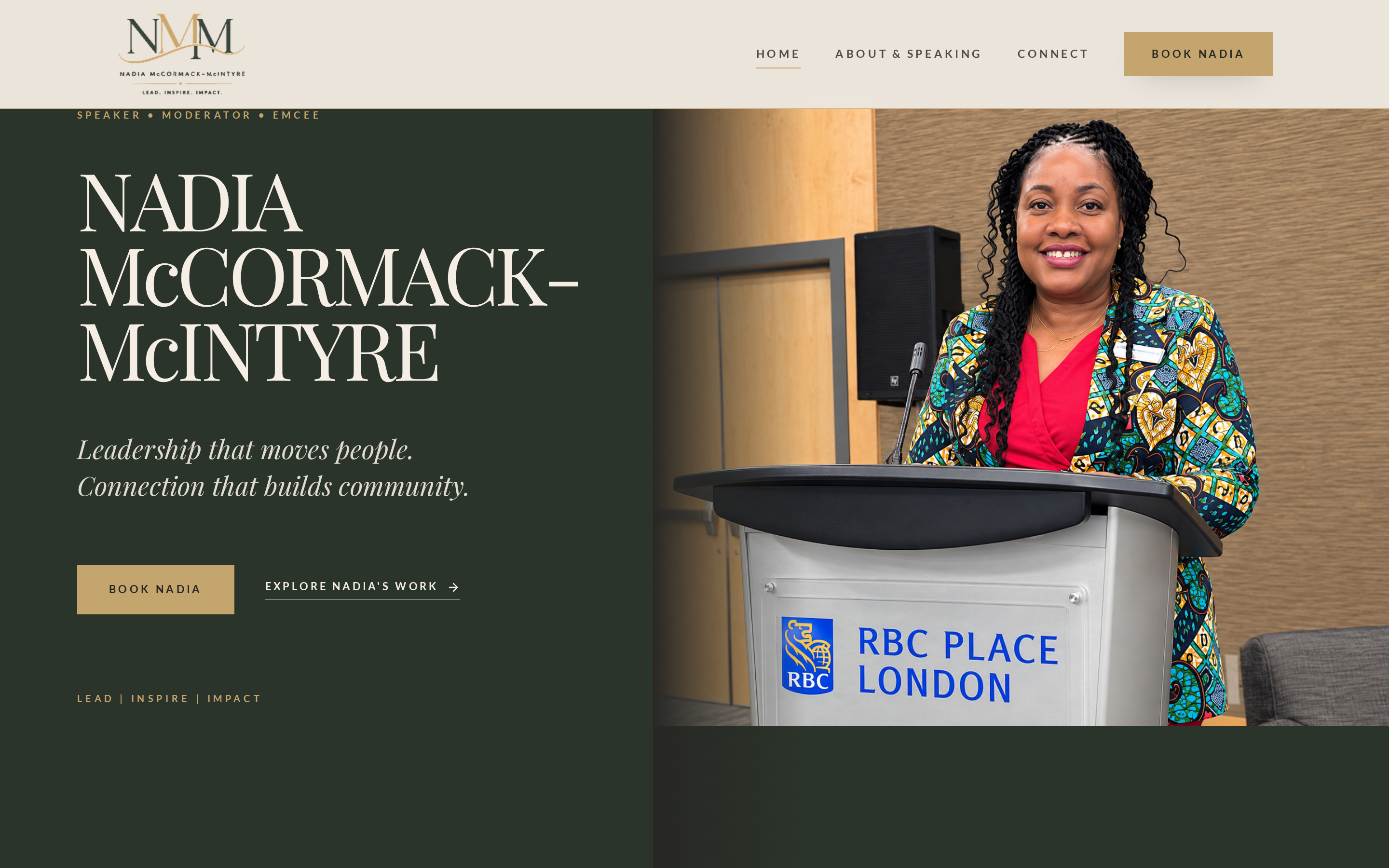 Nadia McCormack-McIntyre speaking website homepage displayed on a laptop screen