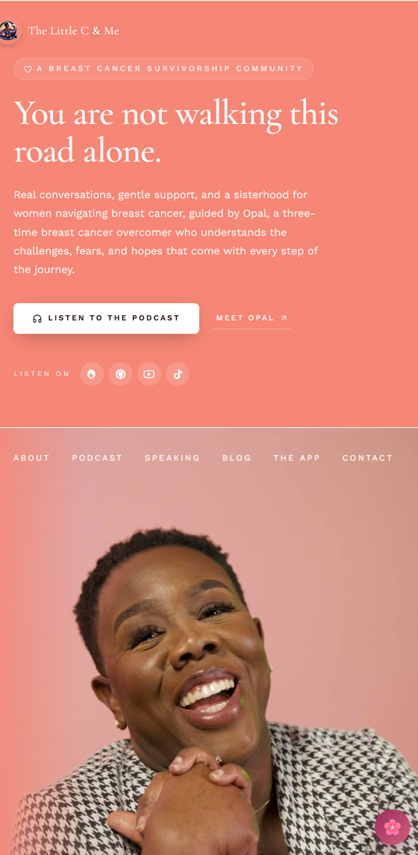 The Little C & Me website shown in a mobile layout